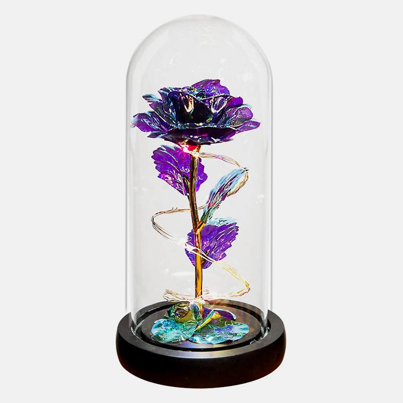 Галактическая роза в стеклянной колбе с LED подсветкой + Булатный набор с фианитами 4 в 1