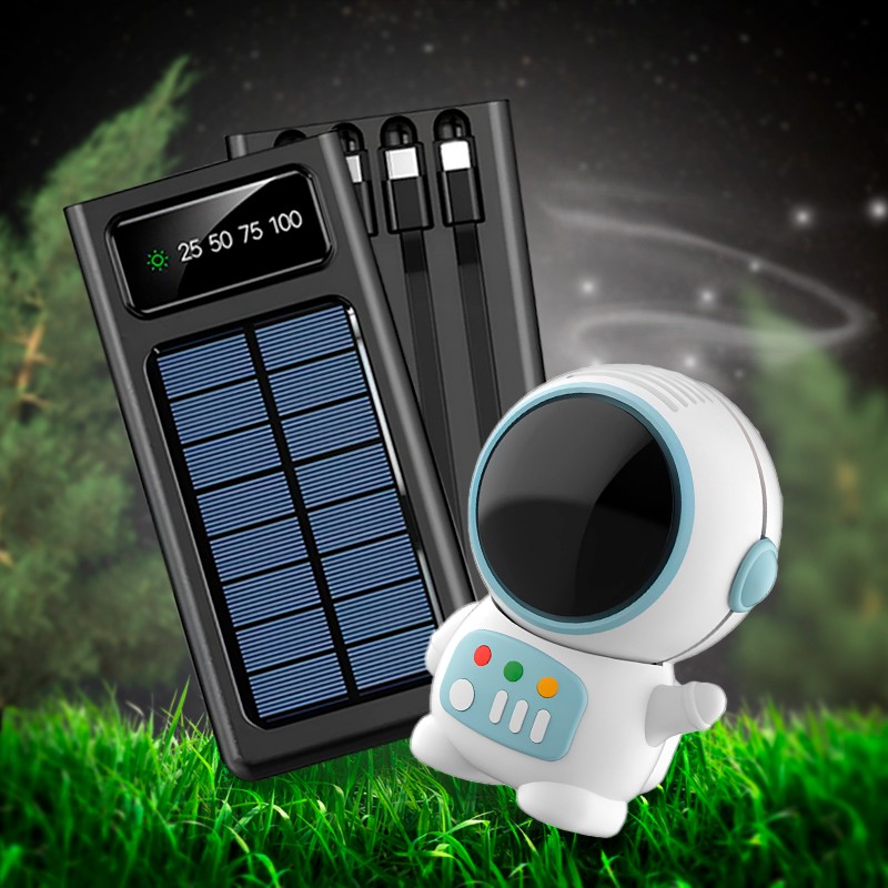 Повербанк с LED фонарем на солнечной батарее + Вентилятор космонавт USB