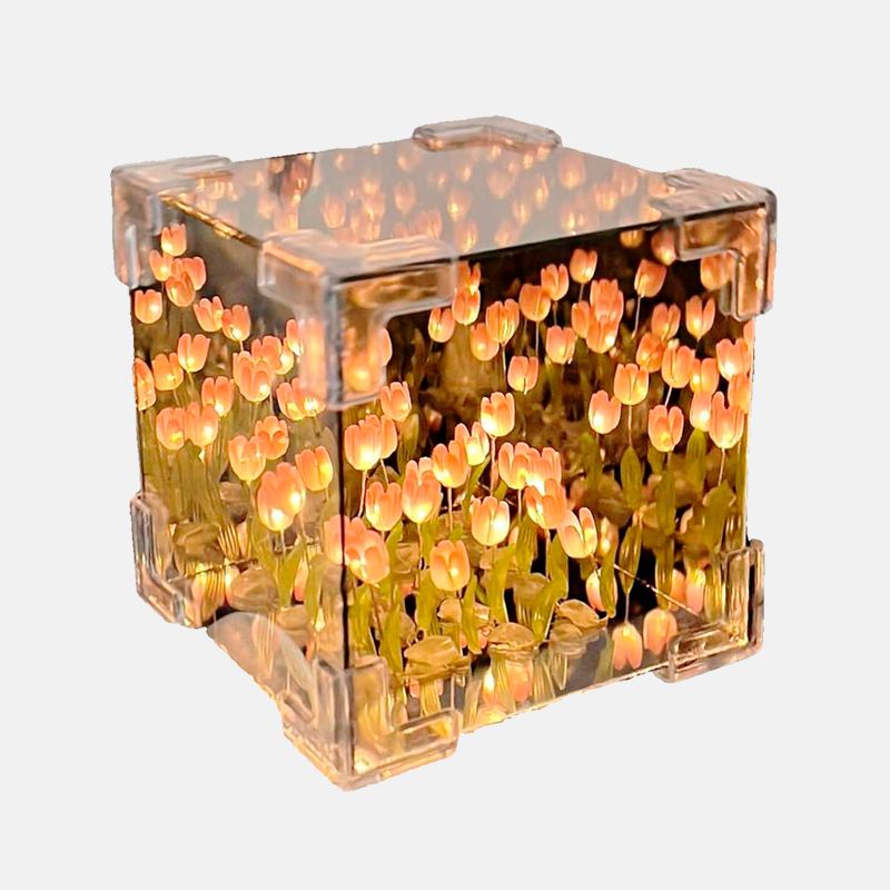 Светодиодный ночник "Бесконечные тюльпаны" в кубе