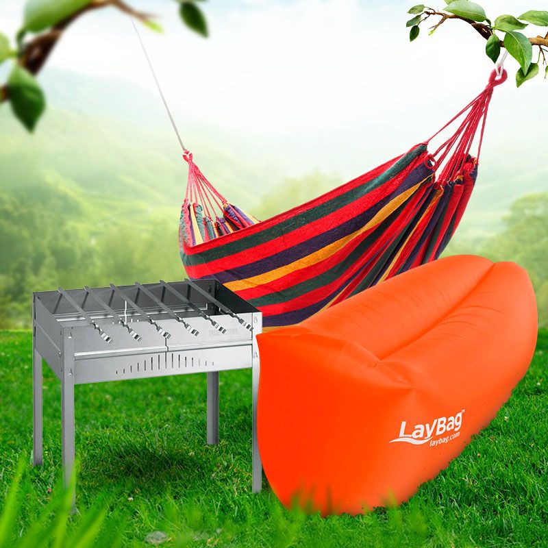 Гамак гавайский подвесной + Мангал разборной + Надувной матрас ламзак